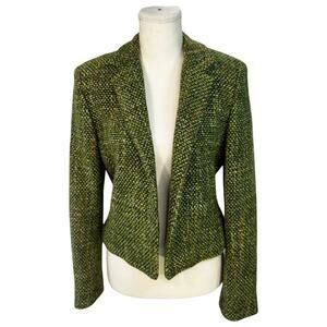 Vtg Tweed Cropped Blazer Green 80s Tailored Jacket Dark Academia Ivy League 6
